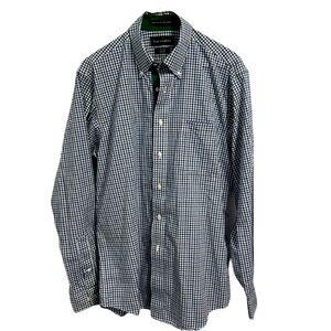 Paul Frederick blue and black check button down. 15.5 x 35. EUC